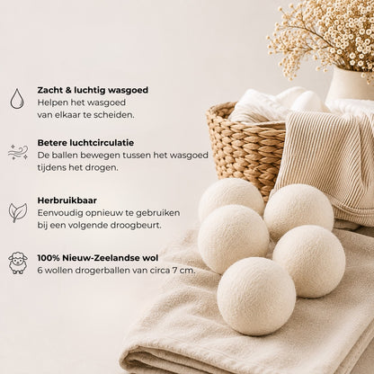 Drogerballen Wol - 6 Stuks - 100% Nieuw-Zeelandse Wol
