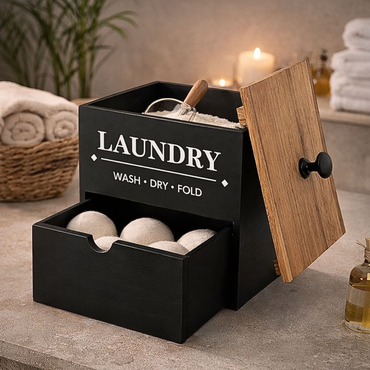 Wasmiddel Storagebox Hout